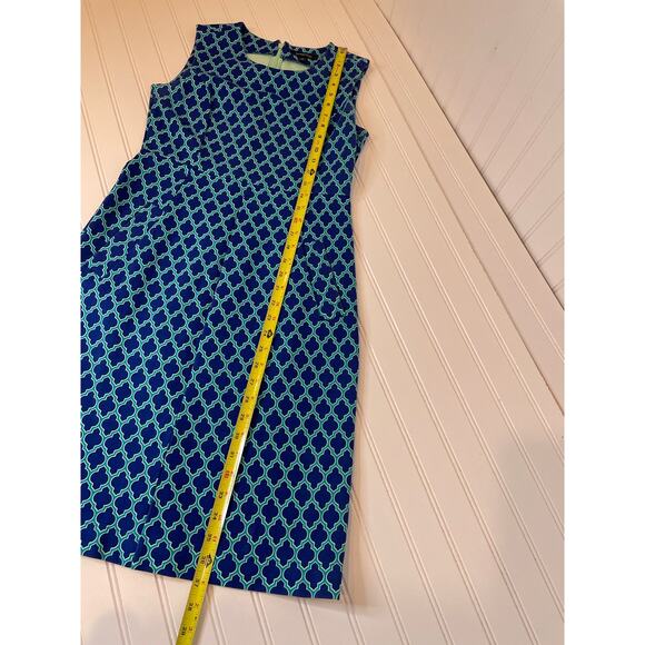 Lands End Teal Print Sleeveless Crew Neck Sheath Dress Womens Size 2 - Picture 4 of 7